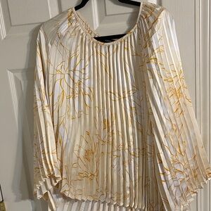 Alfani Cream and Gold Floral Pleated Blouse